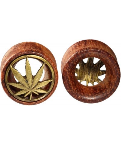 Brass Pot Leaf Marijuana Organic Wood Flesh Tunnels Double Flared Ear Stretcher Saddle Plug 8mm - 20mm 18mm(11/16") $9.10 Bod...