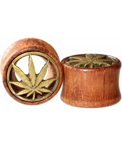 Brass Pot Leaf Marijuana Organic Wood Flesh Tunnels Double Flared Ear Stretcher Saddle Plug 8mm - 20mm 18mm(11/16") $9.10 Bod...