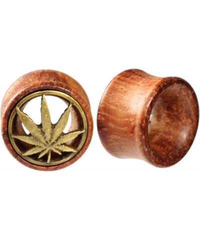 Brass Pot Leaf Marijuana Organic Wood Flesh Tunnels Double Flared Ear Stretcher Saddle Plug 8mm - 20mm 18mm(11/16") $9.10 Bod...