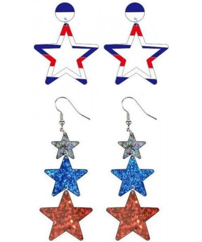 4th of July Earrings Necklace & Bracelet Jewelry Set American Flag Stars Patriotic Earrings Angel Wings Necklace Red Blue Whi...