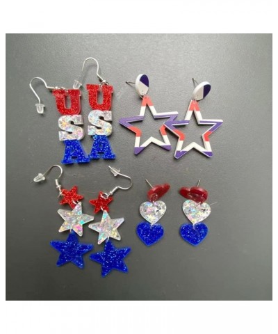 4th of July Earrings Necklace & Bracelet Jewelry Set American Flag Stars Patriotic Earrings Angel Wings Necklace Red Blue Whi...