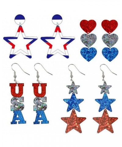 4th of July Earrings Necklace & Bracelet Jewelry Set American Flag Stars Patriotic Earrings Angel Wings Necklace Red Blue Whi...