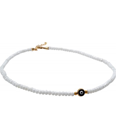 White Beaded Evil Eye Choker Necklaces for Women, Handmade Pearl Crystal Beads Evil Eye Protection Necklace $8.98 Necklaces