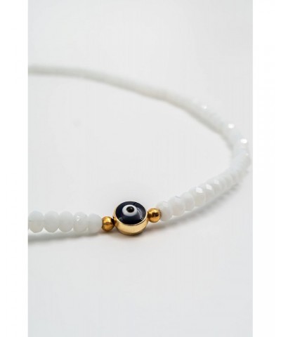 White Beaded Evil Eye Choker Necklaces for Women, Handmade Pearl Crystal Beads Evil Eye Protection Necklace $8.98 Necklaces