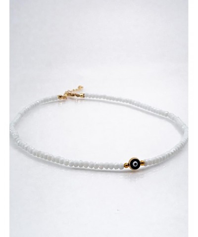 White Beaded Evil Eye Choker Necklaces for Women, Handmade Pearl Crystal Beads Evil Eye Protection Necklace $8.98 Necklaces