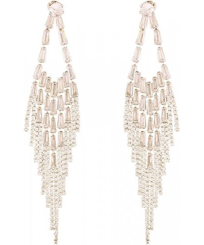 Chandelier Gold Tassel Pave Crystal Earrings Boho Fringe Ear Stud Rhinestone Dangle Earrings for Women Long Drop Linear Earri...