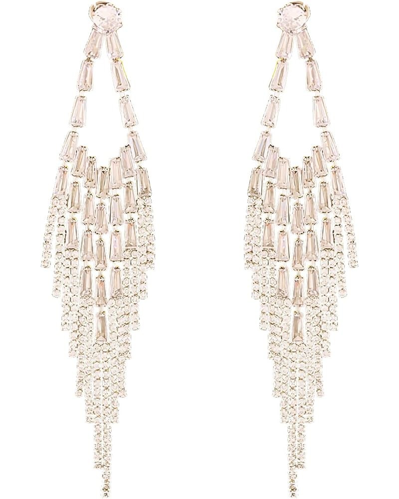 Chandelier Gold Tassel Pave Crystal Earrings Boho Fringe Ear Stud Rhinestone Dangle Earrings for Women Long Drop Linear Earri...