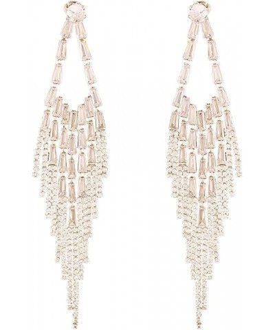 Chandelier Gold Tassel Pave Crystal Earrings Boho Fringe Ear Stud Rhinestone Dangle Earrings for Women Long Drop Linear Earri...