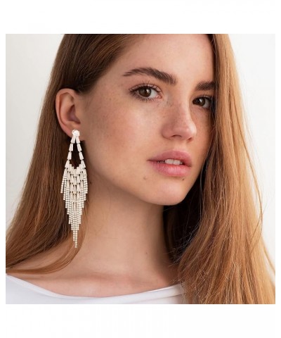 Chandelier Gold Tassel Pave Crystal Earrings Boho Fringe Ear Stud Rhinestone Dangle Earrings for Women Long Drop Linear Earri...