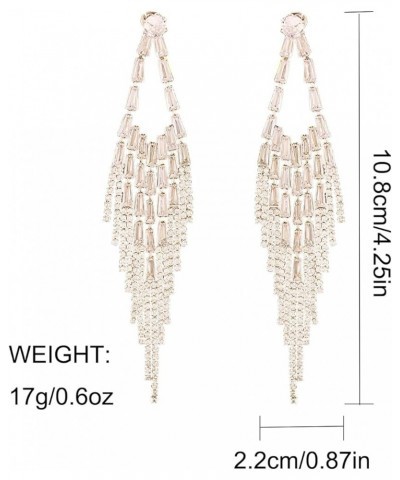 Chandelier Gold Tassel Pave Crystal Earrings Boho Fringe Ear Stud Rhinestone Dangle Earrings for Women Long Drop Linear Earri...