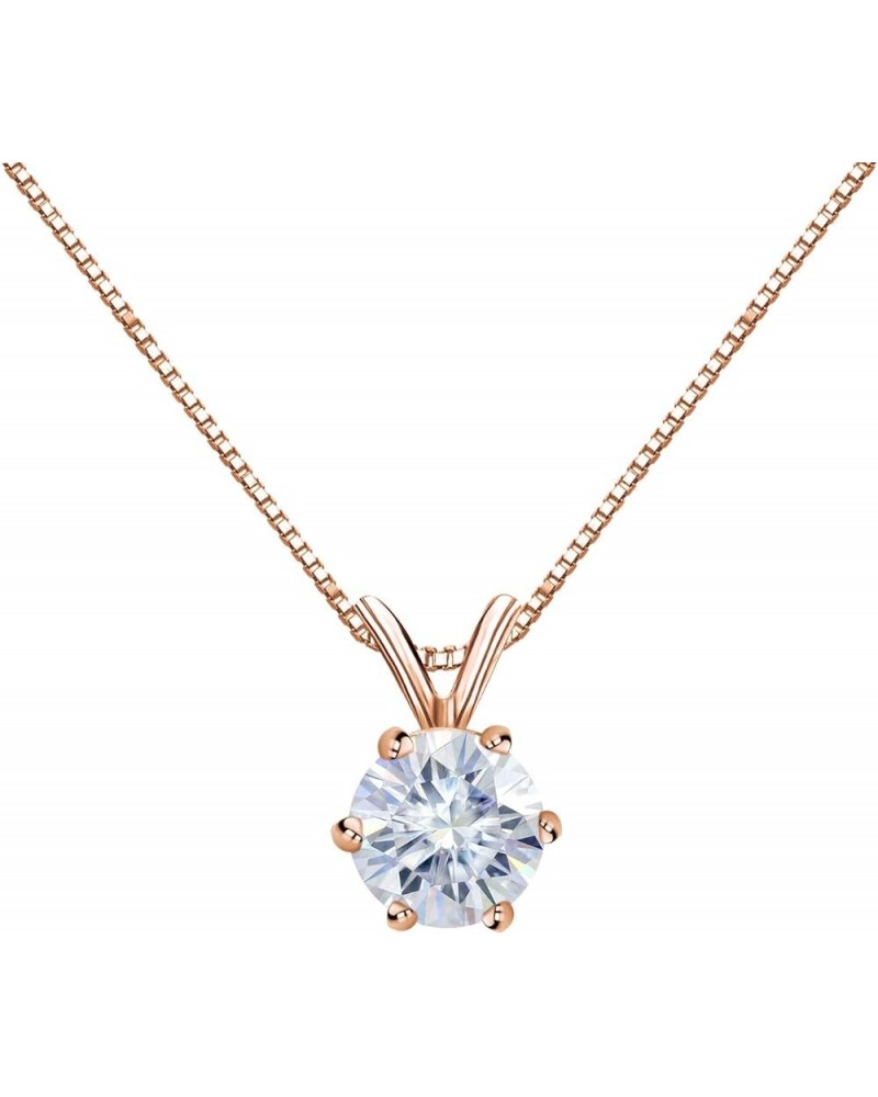 14K Gold Round 6-Prong Solitaire Moissanite Pendant Necklace (1/2 to 3 1/2ct TGW, White) 16 to 18-inch Rose Gold 1.75 carats ...