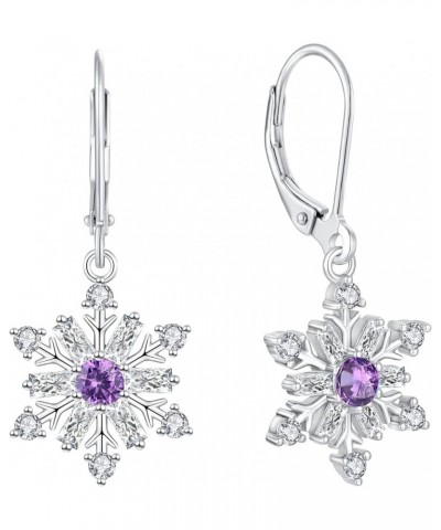 Snowflake Dangle Drop Earrings 925 Sterling Silver Leverback Earrings Gemstones Jewelry Gift for Women Amethyst $32.66 Earrings