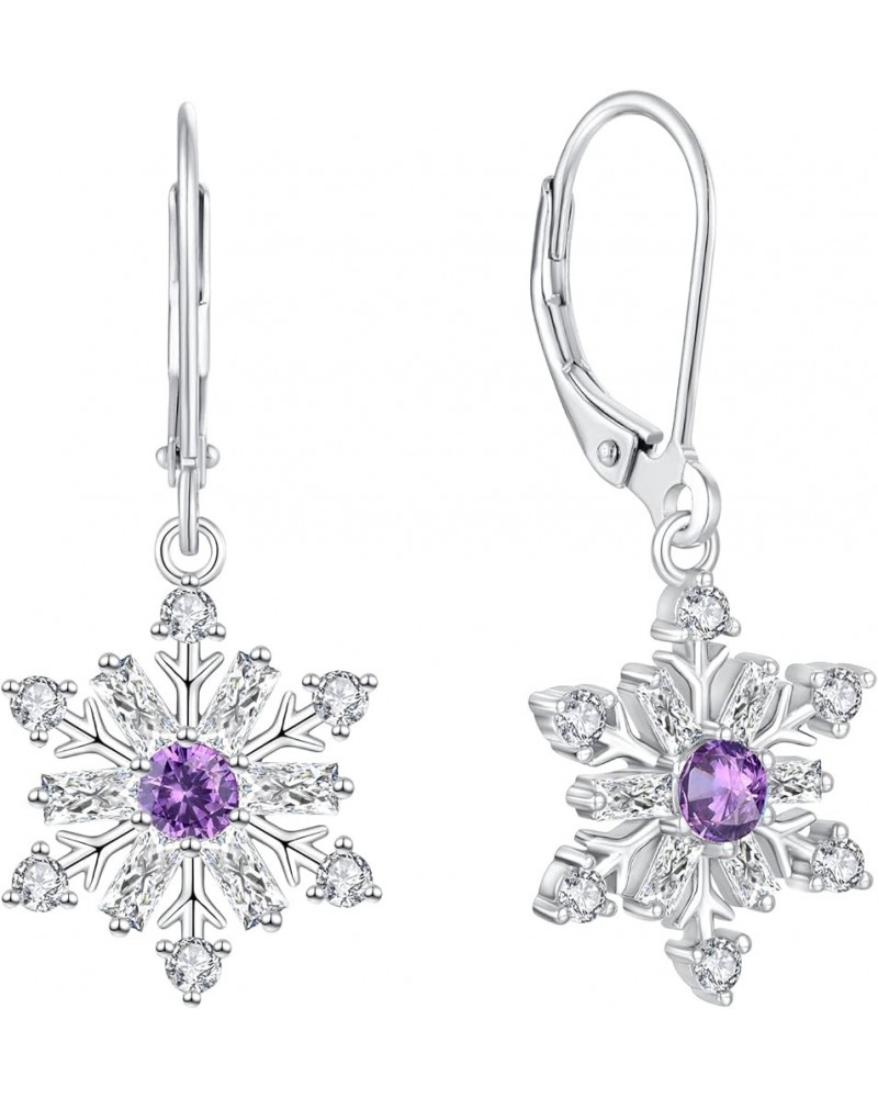 Snowflake Dangle Drop Earrings 925 Sterling Silver Leverback Earrings Gemstones Jewelry Gift for Women Amethyst $32.66 Earrings