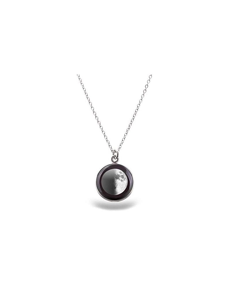 Luna Moon Phase Necklace for Women | Stainless Steel Charm / 18" Chain | Pendant Necklace Moon Astrology Jewelry Gifts for Mo...