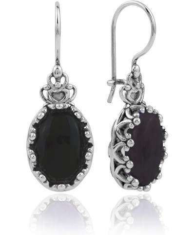 925 Sterling Silver Filigree Art Crown Design Women Oval Drop Earrings with Gemstones Black Onyx $29.99 Earrings