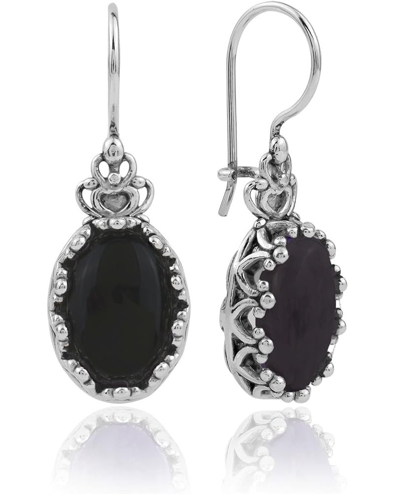 925 Sterling Silver Filigree Art Crown Design Women Oval Drop Earrings with Gemstones Black Onyx $29.99 Earrings