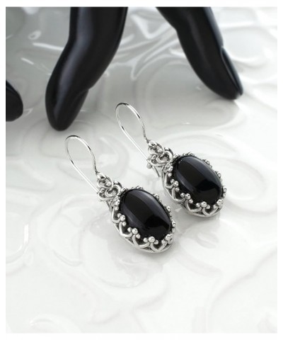 925 Sterling Silver Filigree Art Crown Design Women Oval Drop Earrings with Gemstones Black Onyx $29.99 Earrings