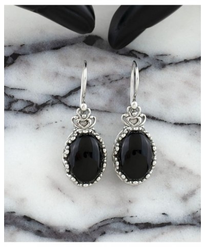 925 Sterling Silver Filigree Art Crown Design Women Oval Drop Earrings with Gemstones Black Onyx $29.99 Earrings