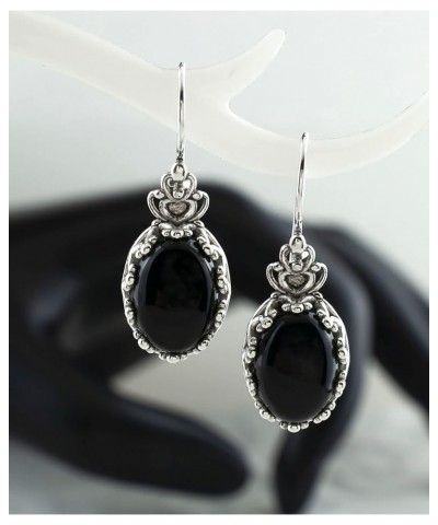 925 Sterling Silver Filigree Art Crown Design Women Oval Drop Earrings with Gemstones Black Onyx $29.99 Earrings