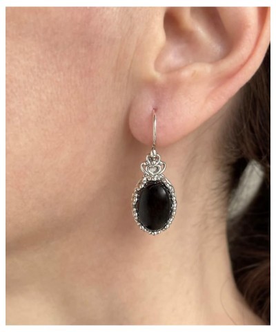 925 Sterling Silver Filigree Art Crown Design Women Oval Drop Earrings with Gemstones Black Onyx $29.99 Earrings