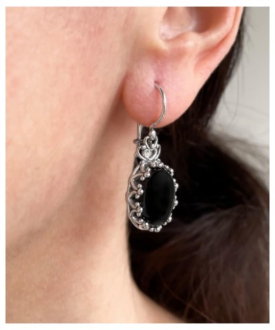 925 Sterling Silver Filigree Art Crown Design Women Oval Drop Earrings with Gemstones Black Onyx $29.99 Earrings