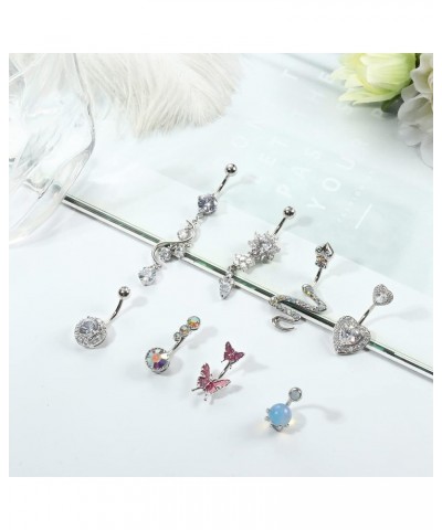 14G Belly Button Ring Dangle for Women Stainless Steel Snake Heart Navel Rings Cute CZ Evil Eye Butterfly Belly Button Rings ...