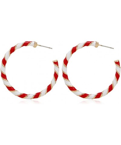 Colorful Candy Hoop Earrings for Women Girls Gold Plated Big Twisted Diagonal Striped Christmas Statement Dangle Drop Huggie ...