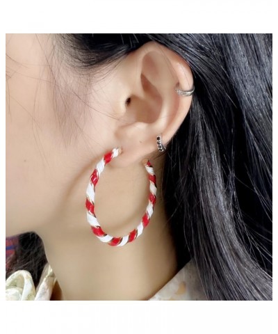 Colorful Candy Hoop Earrings for Women Girls Gold Plated Big Twisted Diagonal Striped Christmas Statement Dangle Drop Huggie ...