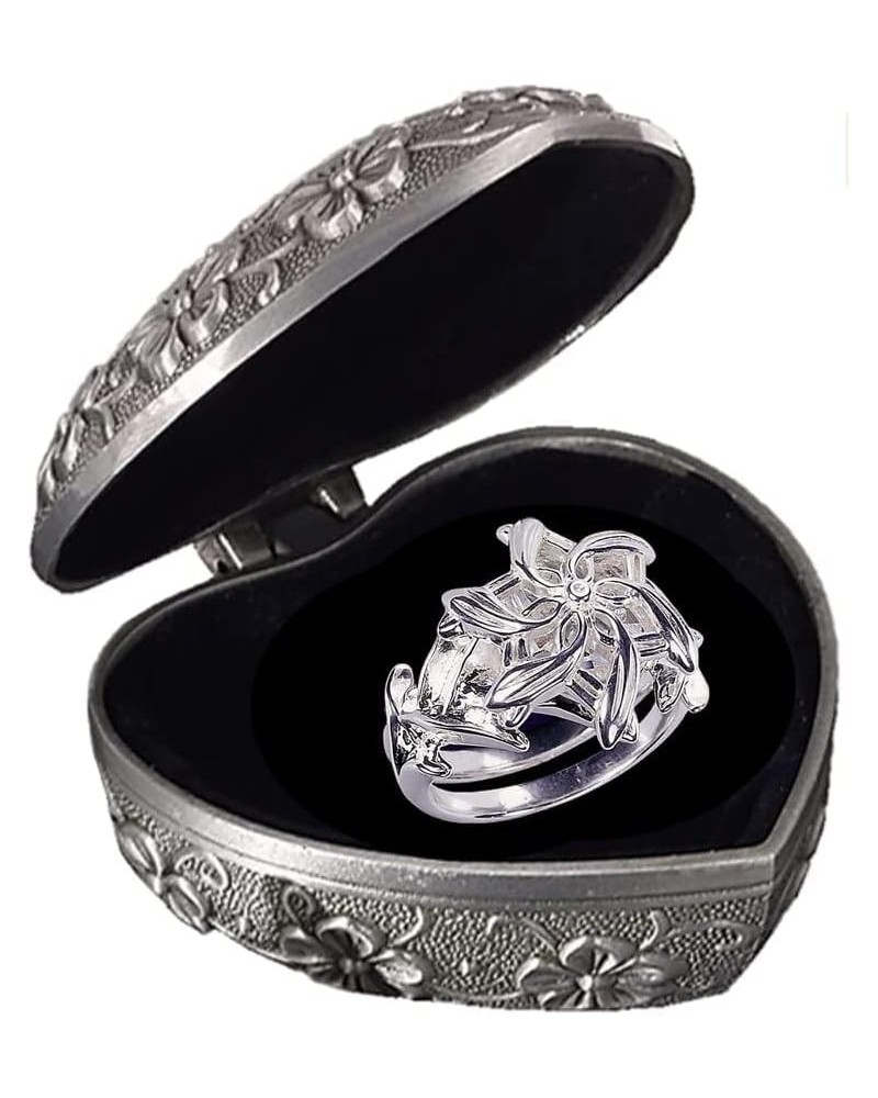 Galadriel Nenya power Ring in metal heart jewelry box ~ 925 Sterling Silver Crystal flower Ring ✬✬✬By Fantasy World✬✬✬ US siz...