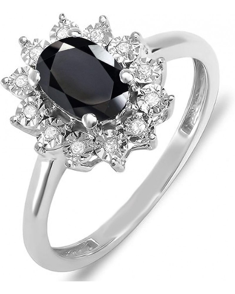 7X5 mm Oval Onyx & Round White Diamond Ladies Flower Cluster Royal Engagement Ring, Available In 10K/14K/18K Gold Ring Size 8...