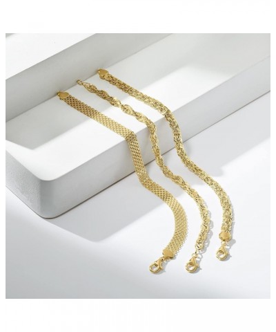 Jewelry Set: 3 Link Bracelets 18kt Yellow Gold Over Sterling 8.0 Inches $49.28 Bracelets