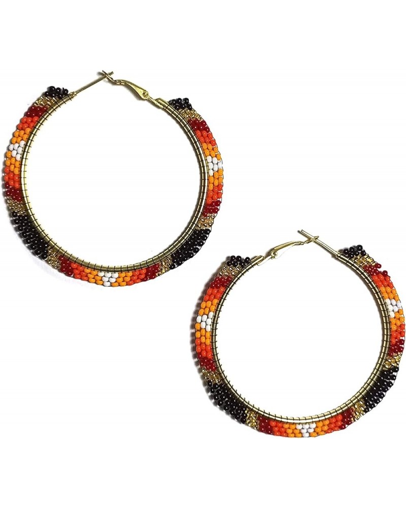 Long Beaded Hoop Earrings – Boho Native Handmade Seed Bead Tassel Earrings, Bohemian Beaded Hoop Earrings for Women and Girls...