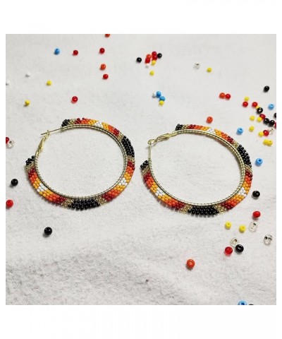 Long Beaded Hoop Earrings – Boho Native Handmade Seed Bead Tassel Earrings, Bohemian Beaded Hoop Earrings for Women and Girls...