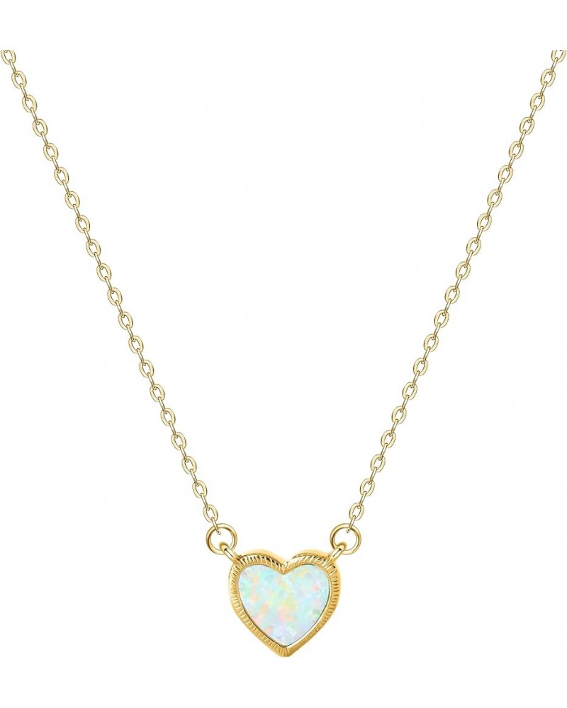 Tiny Heart Necklace For Women / 18K Gold Plated Created Round Opal Necklace/Star Girl Chain Dainty Necklace Birthday Gift Hea...