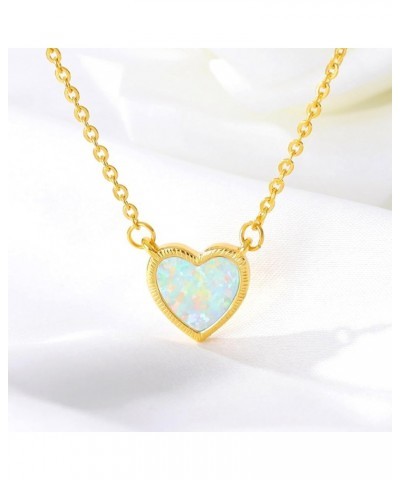 Tiny Heart Necklace For Women / 18K Gold Plated Created Round Opal Necklace/Star Girl Chain Dainty Necklace Birthday Gift Hea...