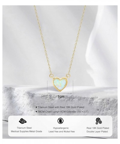 Tiny Heart Necklace For Women / 18K Gold Plated Created Round Opal Necklace/Star Girl Chain Dainty Necklace Birthday Gift Hea...