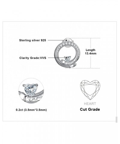 Claddagh Love Hug 0.4ct Heart Cut Cubic Zirconia Stud Earrings for Women, Irish Celtic 925 Sterling Silver 14k White Gold Pla...