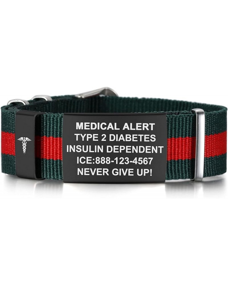 Medical Alert Bracelets for Women & Men Personalized | Medical Bracelets for Men with Steel Tag - 18mm Wide Nylon Band Emerge...