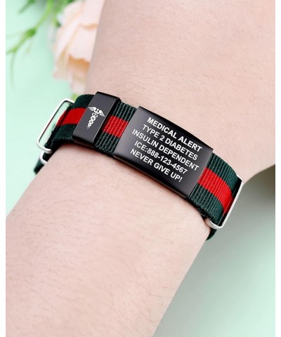 Medical Alert Bracelets for Women & Men Personalized | Medical Bracelets for Men with Steel Tag - 18mm Wide Nylon Band Emerge...