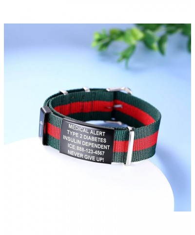 Medical Alert Bracelets for Women & Men Personalized | Medical Bracelets for Men with Steel Tag - 18mm Wide Nylon Band Emerge...