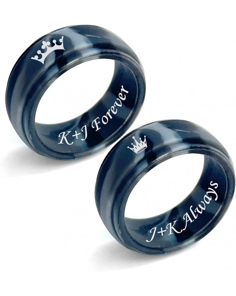 MZZJ Personalized Silicone Couple Matching Rings 8MM Breathable Rubber Step Edge Comfort Fit Rings Wedding Band Promise Egage...