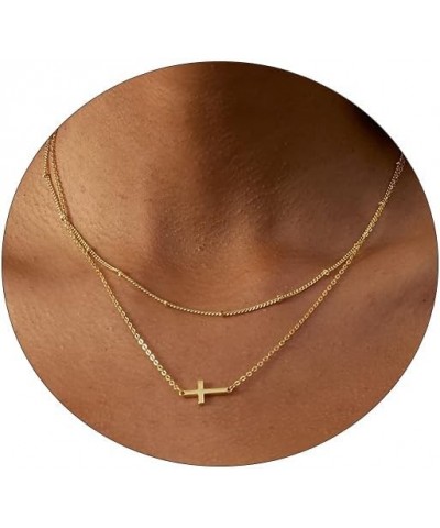 Cross Necklace for Women 14K Gold Plated Sideways Cross Necklace Set Dainty Simple Silver Cross Choker Trendy Cute Layered Go...