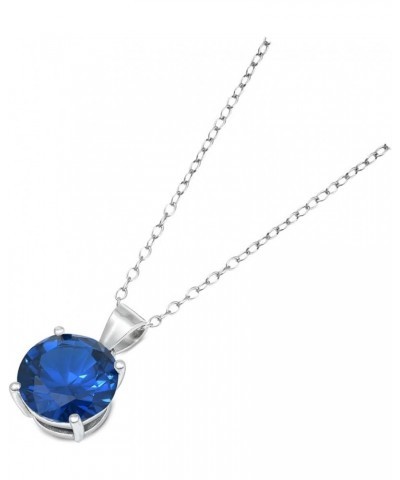 Solitaire Round-Cut Simulated CZ Pendant Necklace 8mm 925 Sterling Silver Adjustable Cable Chain 18" + 2" ext Simulated Blue ...