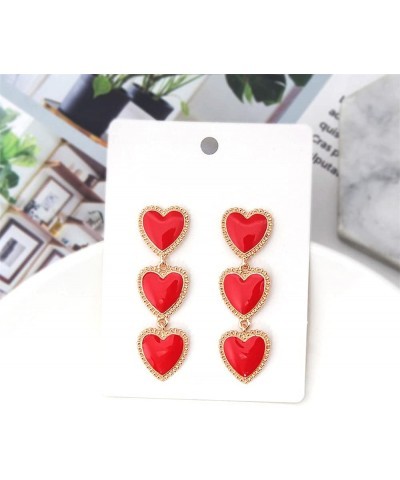 Chic Enamel Long Love Heart Letter Earrings Unique Personalized Red Hollow Heart Drop Dangle Earrings for Women Girls Christm...