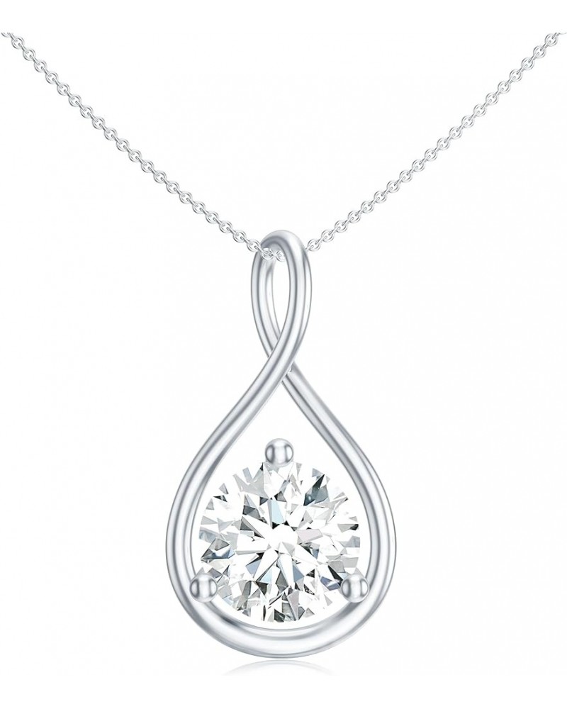 Lab Created Moissanite Infinity Solitaire Pendant Necklace for Women in Sterling Silver / 14K Solid Gold 6MM Sterling Silver ...