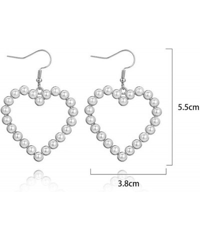 Love Heart Long Tassel Dangle Earrings for Women Girls Sweet Dainty Cute Pearl 925 Silver Needle Pink Heart Dangle Drop Hook ...