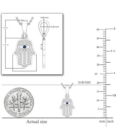 Round Blue Sapphire & 0.09 ctw White Diamond Hamsa Hand Evil Eye Charm Pendant For Her | Available in 10K/14K/18K Gold 14K Wh...