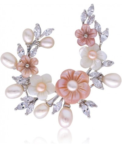 Fashion Accessorices Shell Pearl Flower Brooch Women Safety Pin White Pink xz-8004-platinum plating $16.27 Brooches & Pins