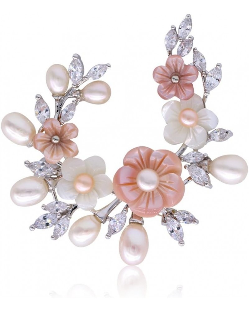 Fashion Accessorices Shell Pearl Flower Brooch Women Safety Pin White Pink xz-8004-platinum plating $16.27 Brooches & Pins