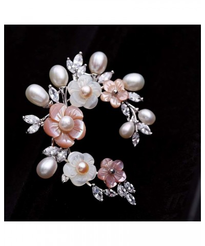 Fashion Accessorices Shell Pearl Flower Brooch Women Safety Pin White Pink xz-8004-platinum plating $16.27 Brooches & Pins